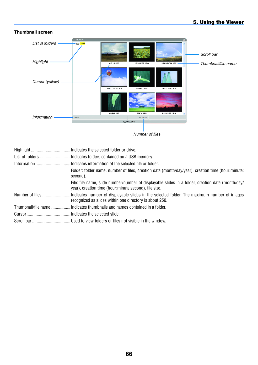 NEC NP1150, NP2150 user manual Thumbnail screen 