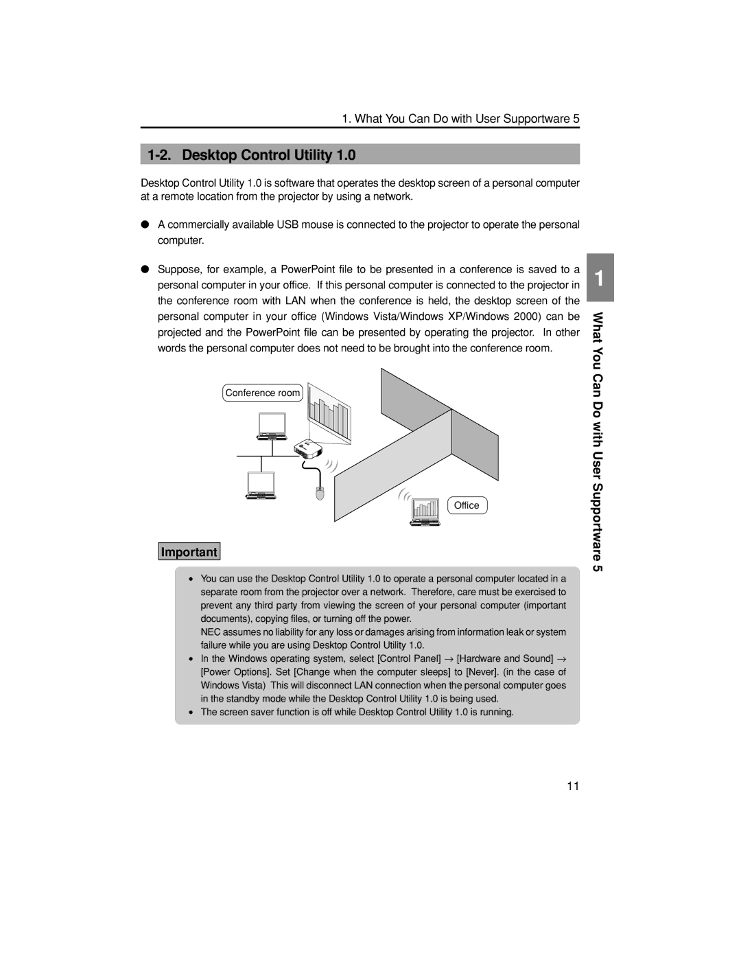 NEC NP2150, NP1150, NP3150 setup guide Desktop Control Utility 