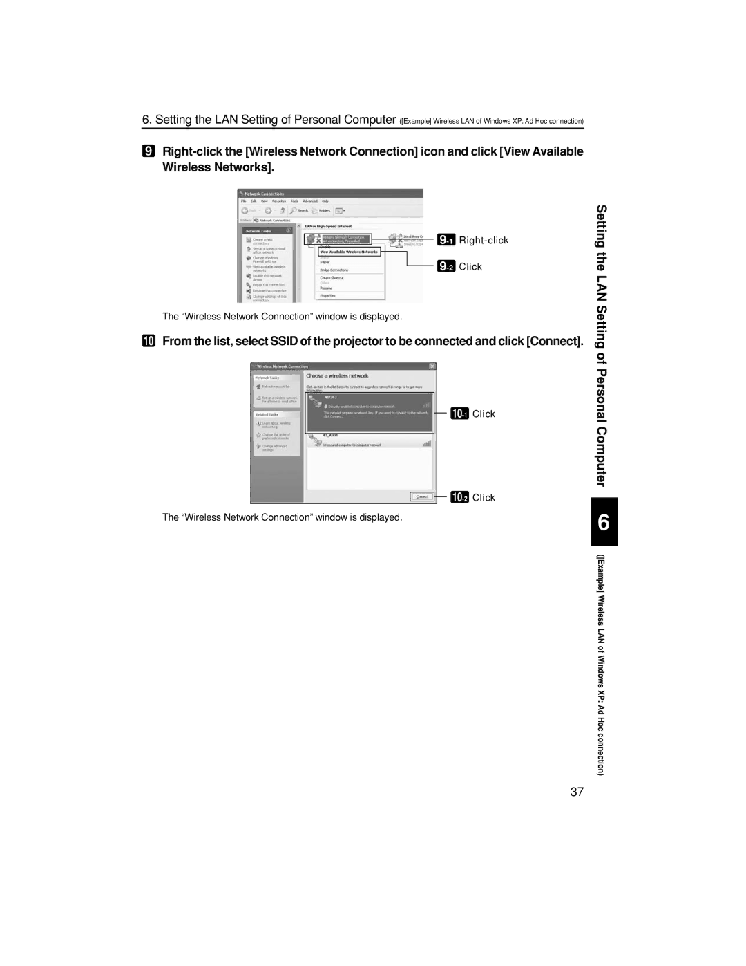 NEC NP3150, NP1150, NP2150 setup guide Setting the LAN Setting of Personal Computer 