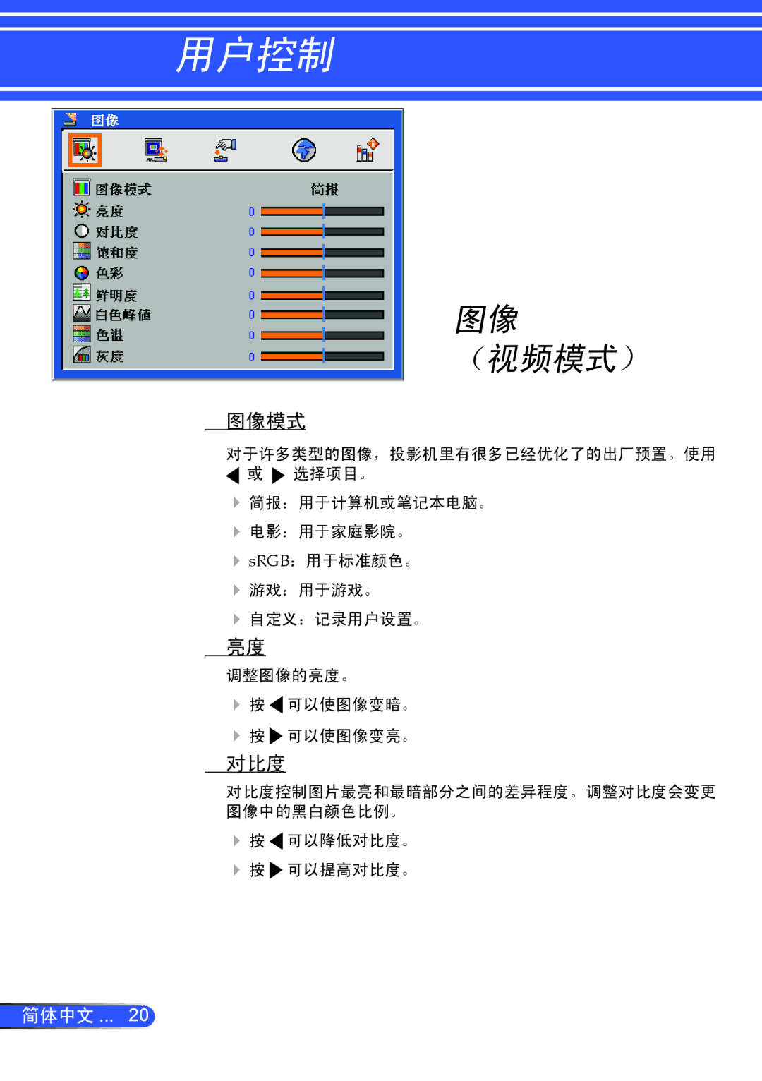 NEC NP200+, NP100+ manual 图像 （视频模式） 