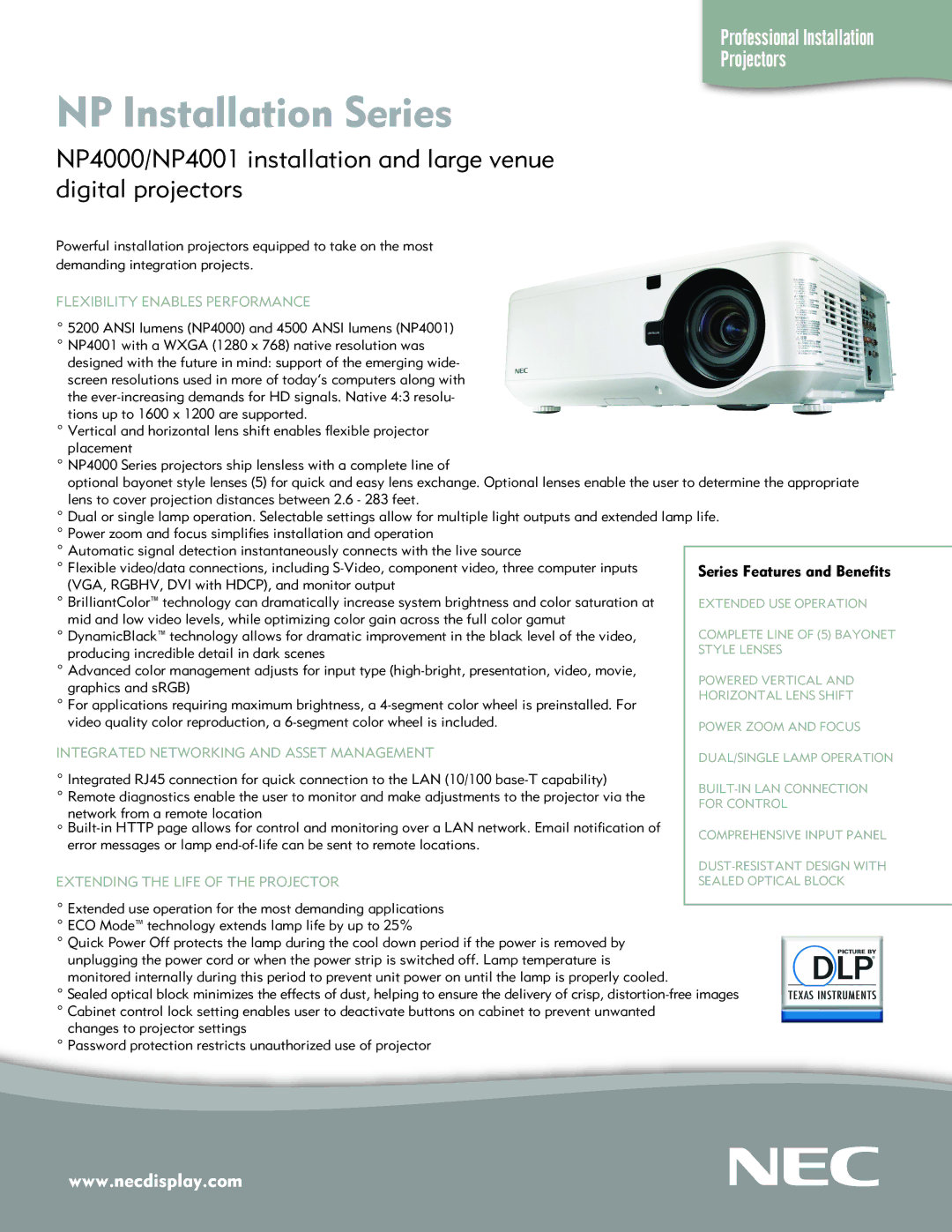 NEC NP4001 manual Flexibility Enables Performance, Integrated Networking and Asset Management 