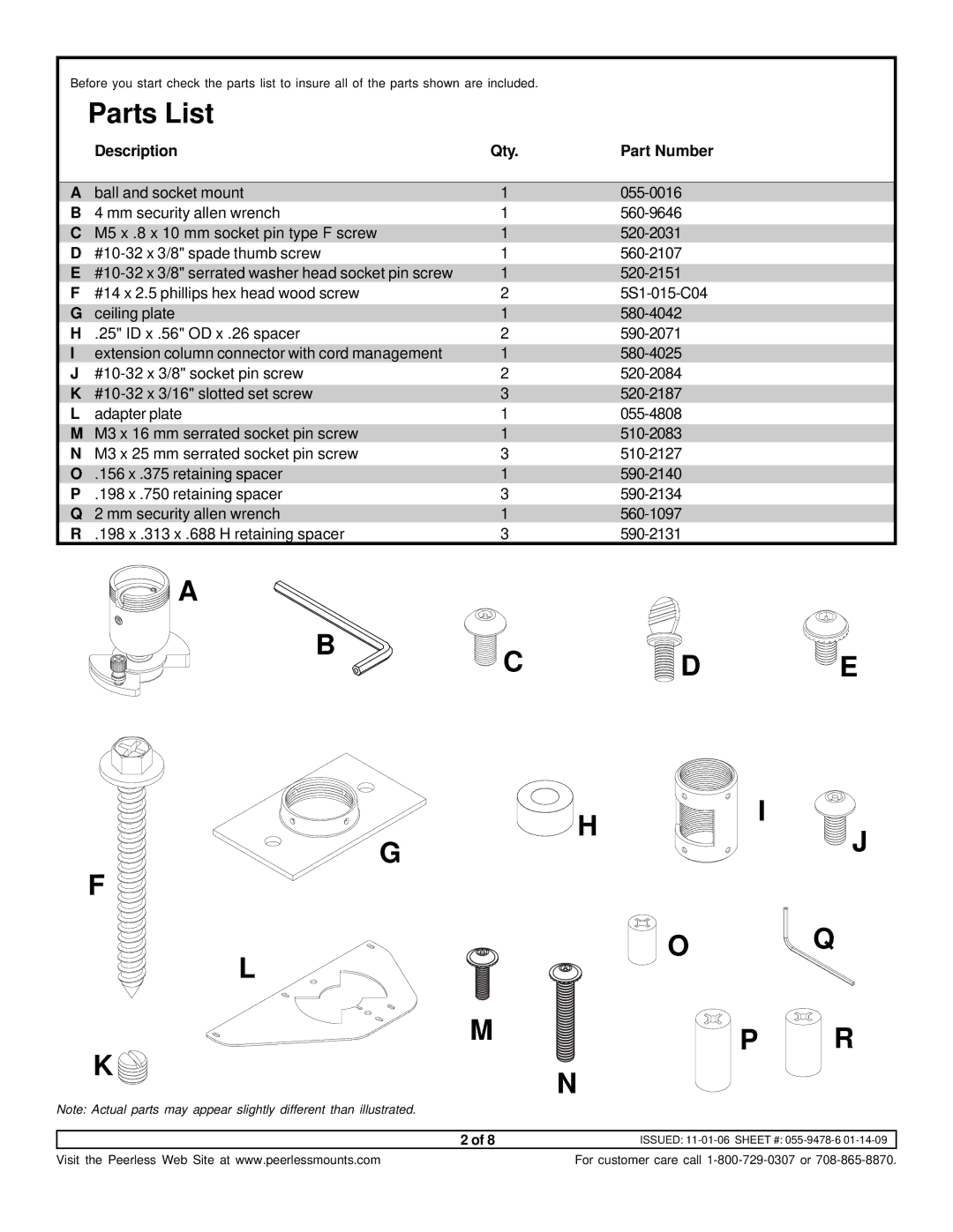 NEC NP40CM instruction sheet Parts List, Description, Part Number 