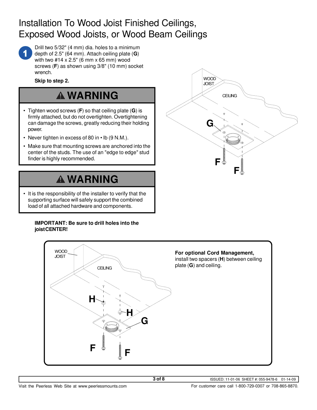 NEC NP40CM instruction sheet Skip to step, Important Be sure to drill holes into the joistCENTER 