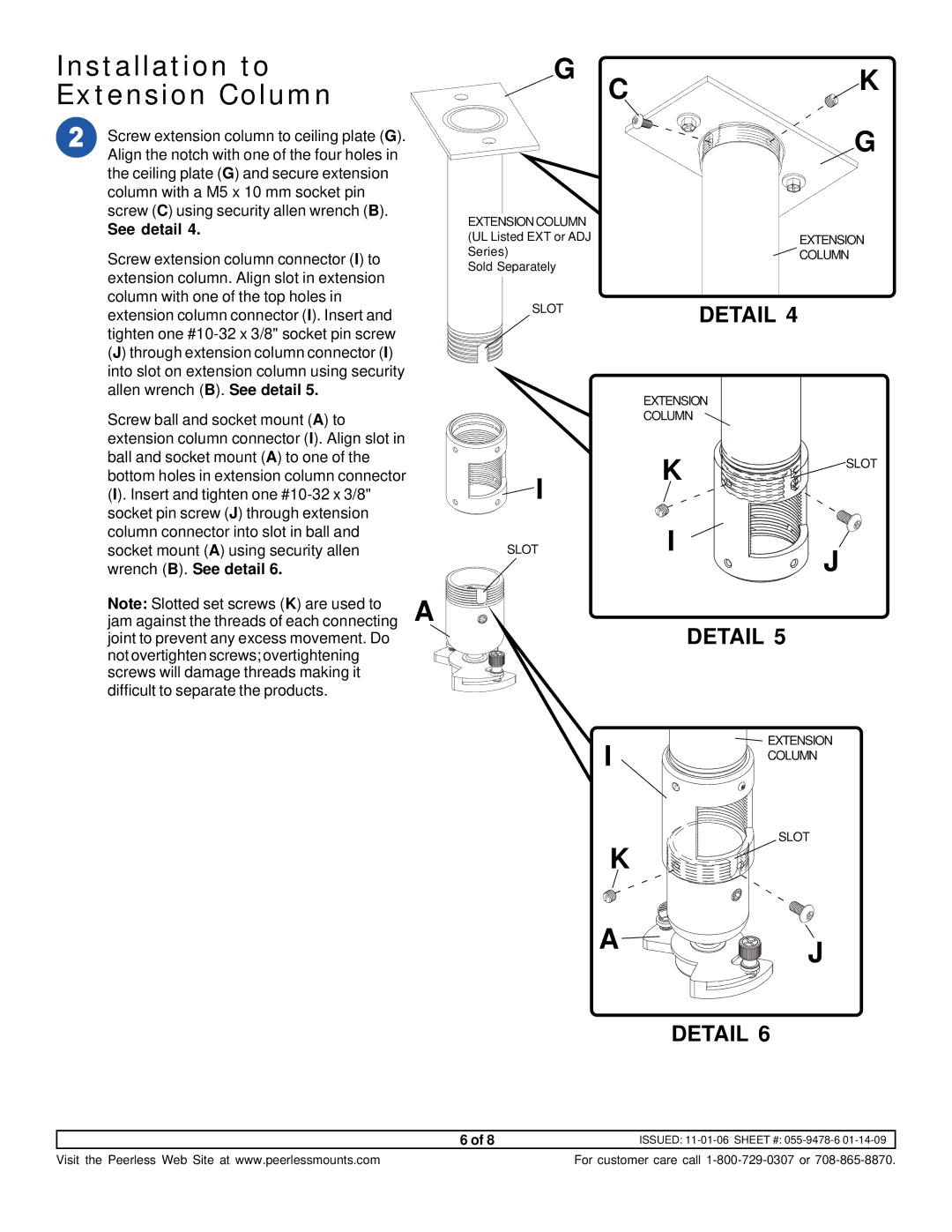 NEC NP40CM instruction sheet Installation to Extension Column, See detail 