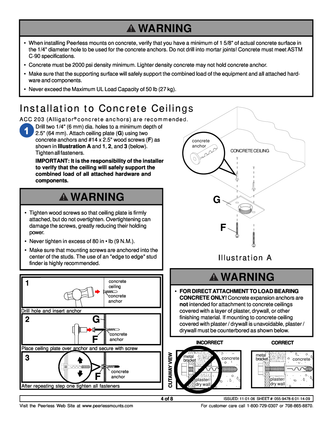 NEC NP40CM instruction sheet Installation to Concrete Ceilings, Illustration A 