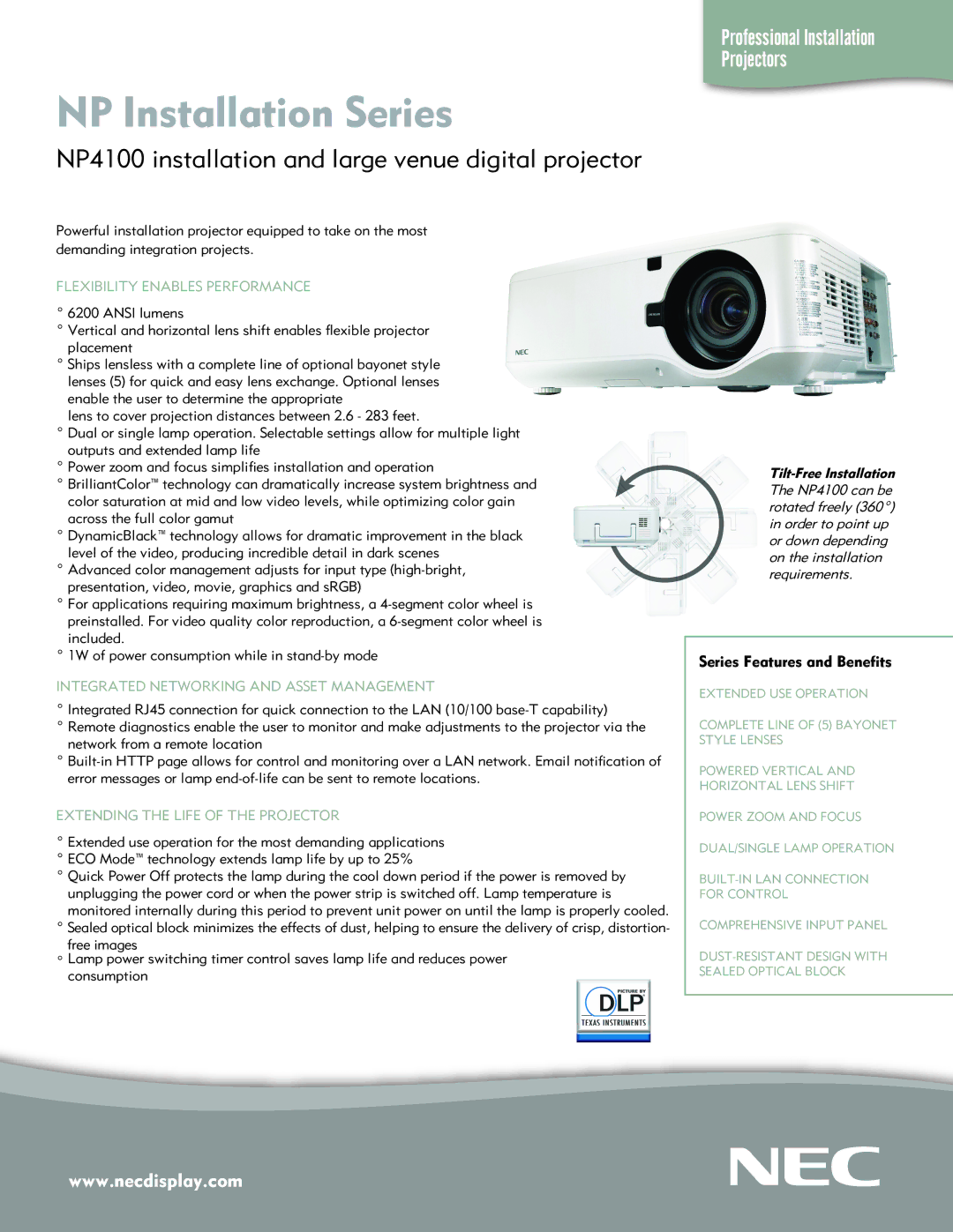 NEC NP4100 manual Flexibility Enables Performance, Integrated Networking and Asset Management 