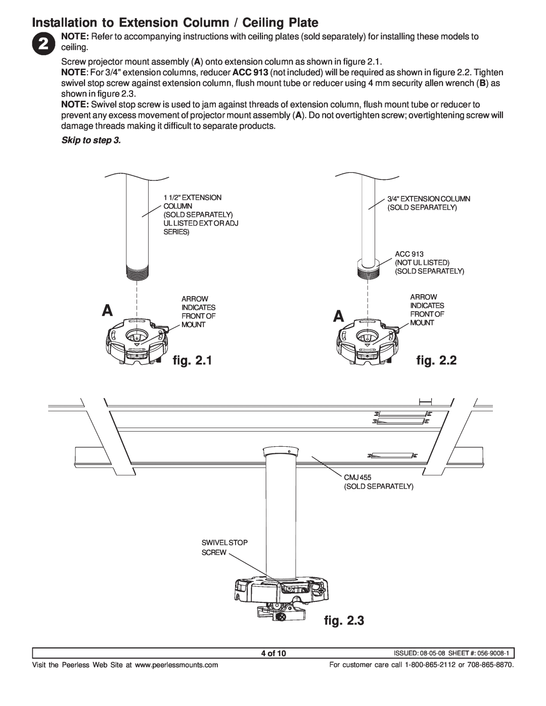 NEC NP600CM manual Installation to Extension Column / Ceiling Plate, Skip to step 