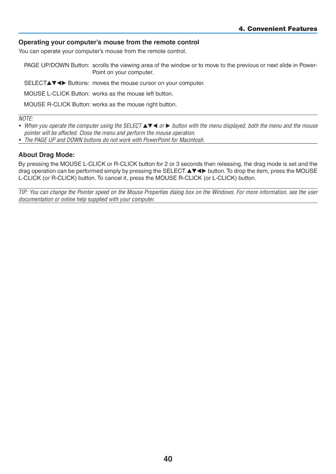 NEC NP600G, NP500WG, NP500G, NP400G user manual About Drag Mode 