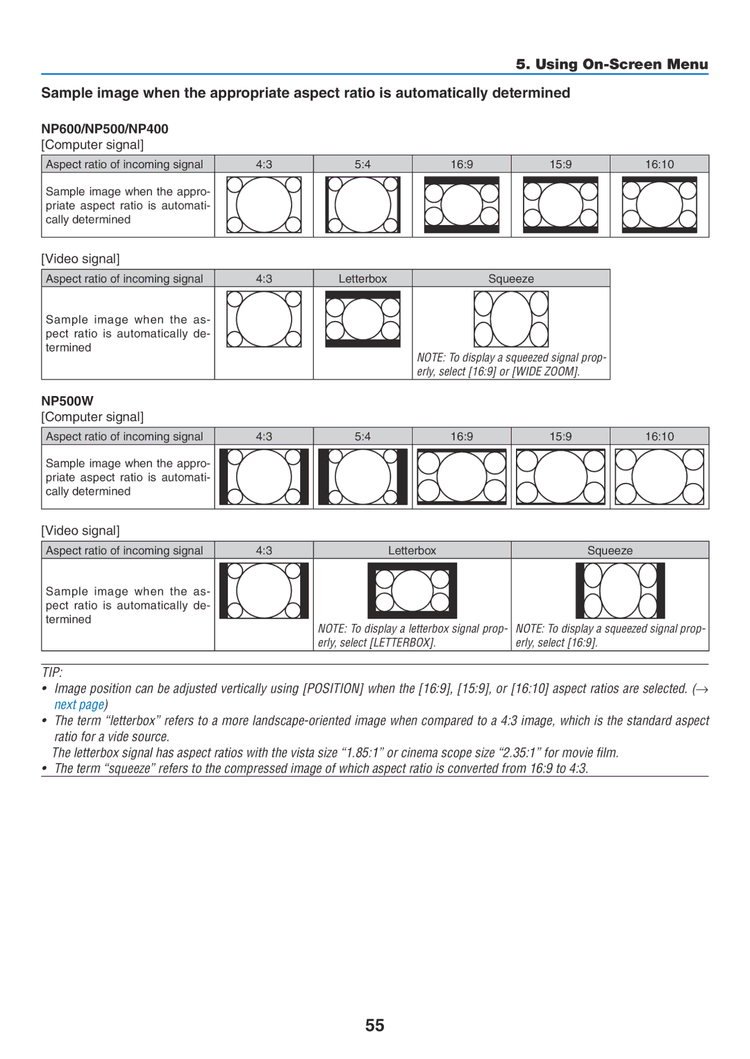 NEC NP500WG, NP600G, NP500G, NP400G user manual Computer signal, Video signal 