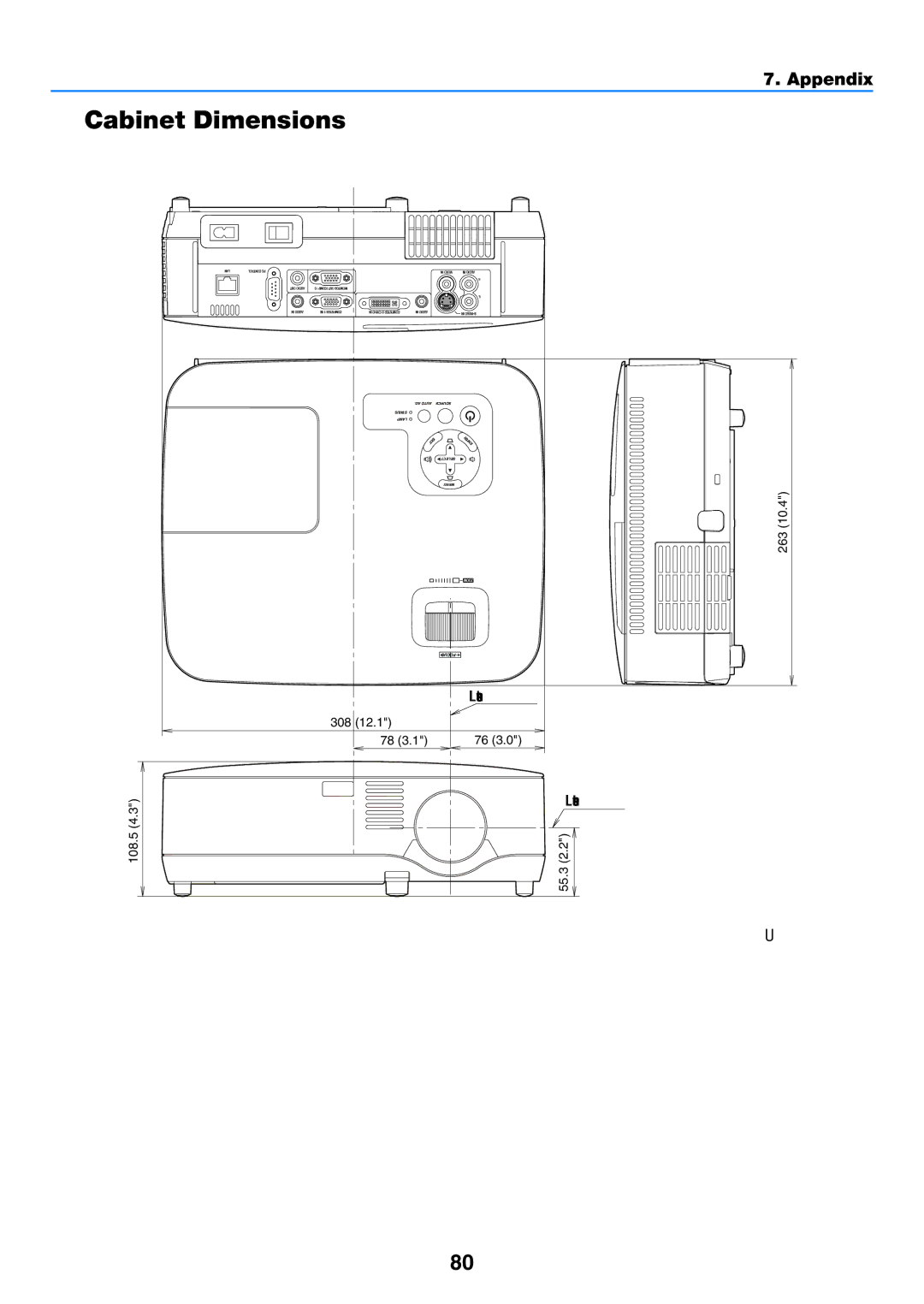 NEC NP500G, NP600G, NP500WG, NP400G user manual  Cabinet Dimensions, Unit mm inch 