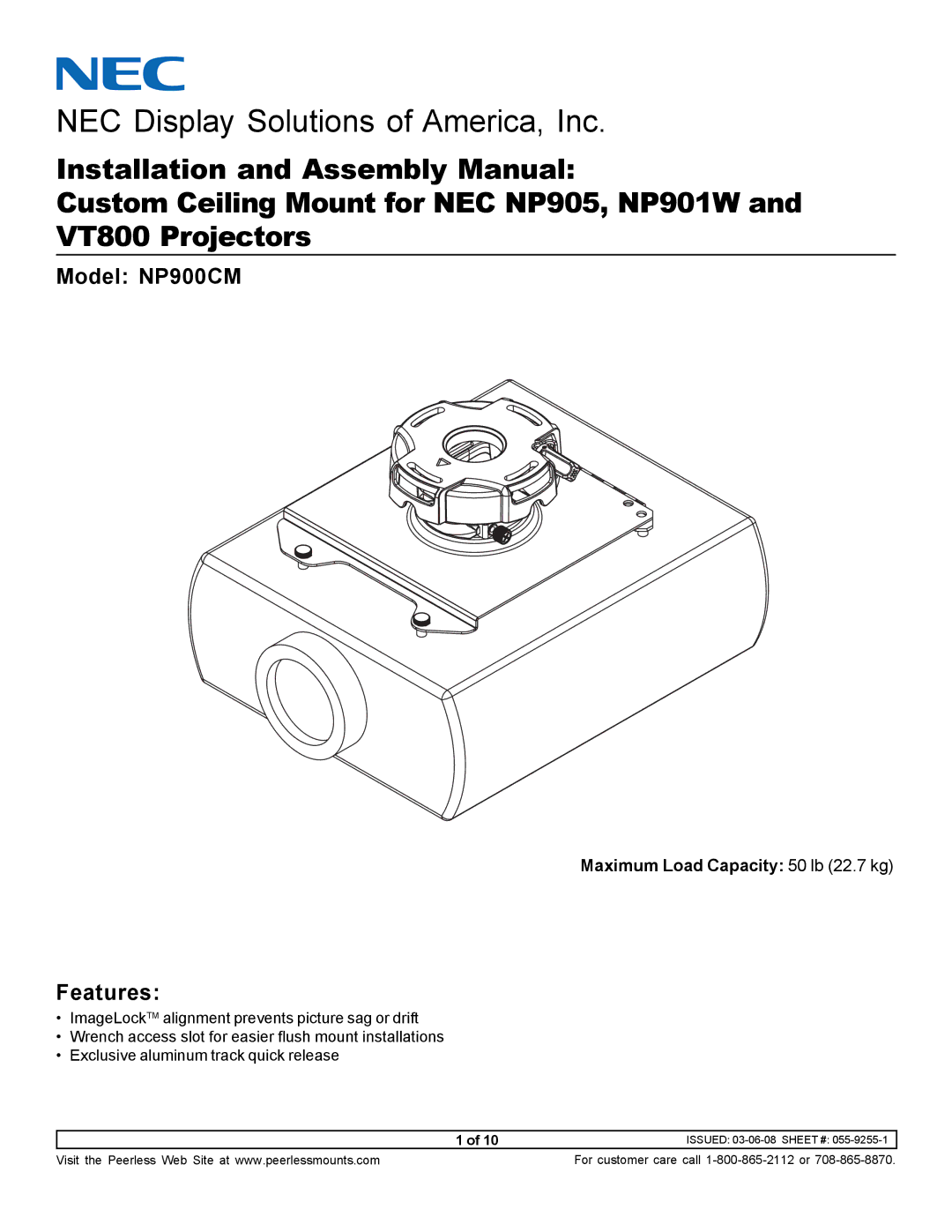 NEC manual Model NP900CM, Features 