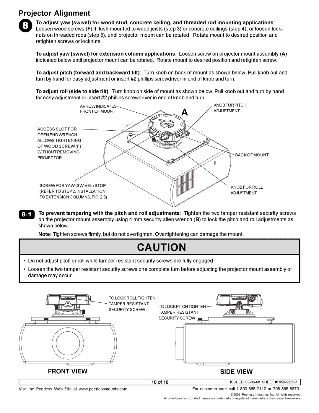 NEC NP900CM manual Projector Alignment, Front View Side View 