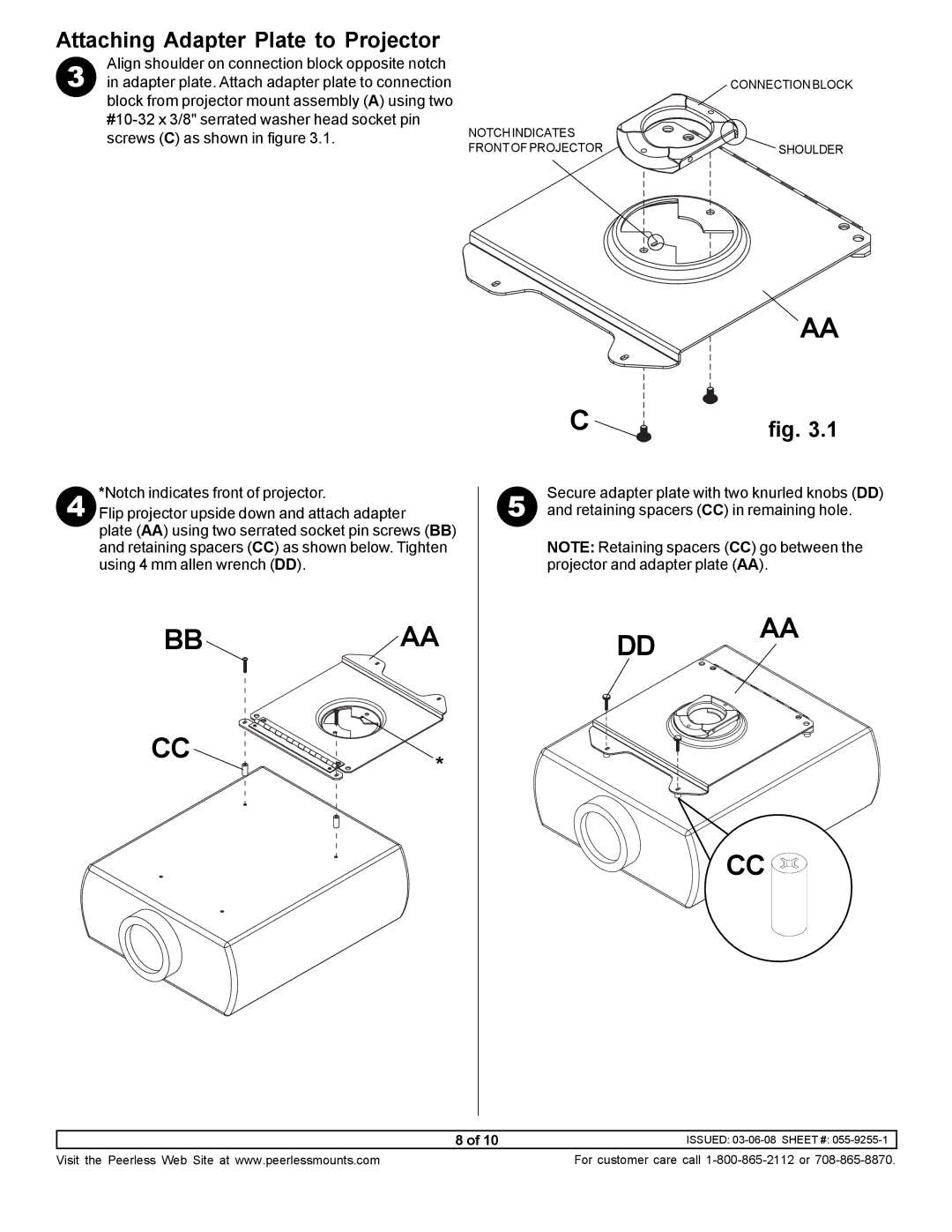 NEC NP900CM manual Dd Aa Cc, Attaching Adapter Plate to Projector 