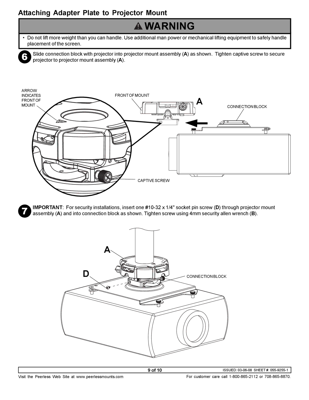 NEC NP900CM manual Attaching Adapter Plate to Projector Mount 