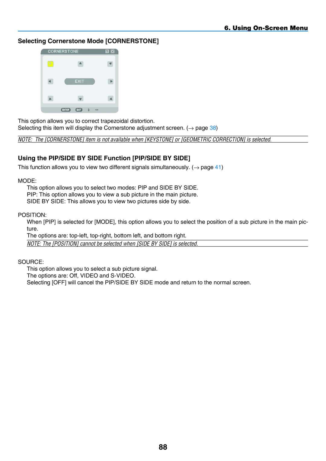 NEC NP901W user manual Using On-Screen Menu Selecting Cornerstone Mode Cornerstone, Position, Source 