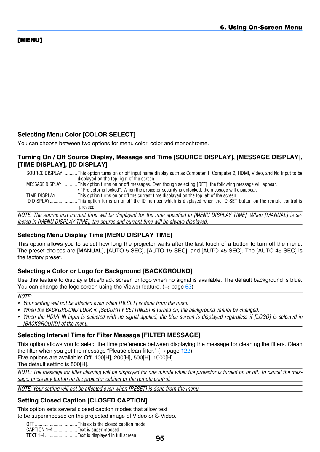 NEC NP901W user manual Menu 