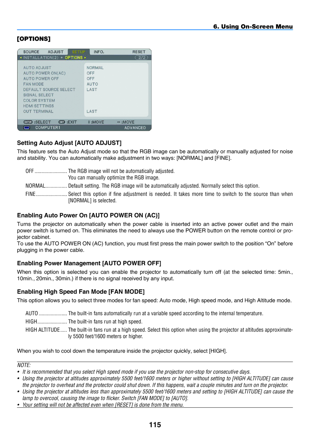 NEC NP901W user manual 115, Options 