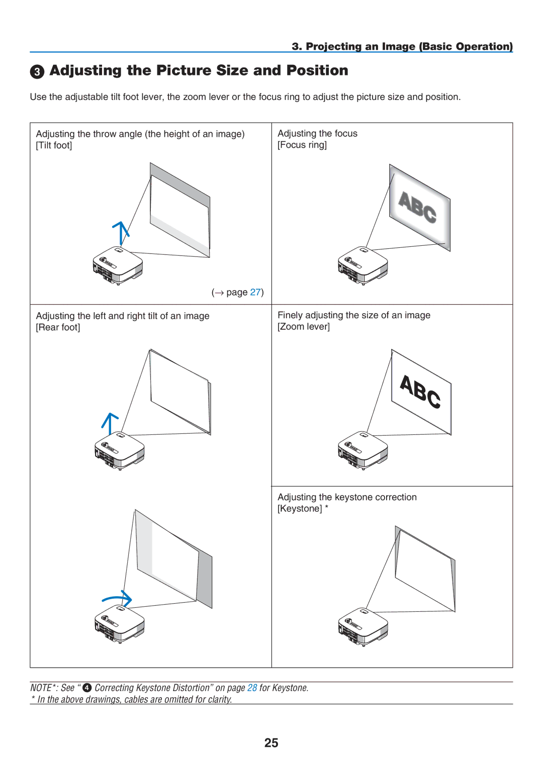 NEC NP901W user manual  Adjusting the Picture Size and Position, Finely adjusting the size of an image 