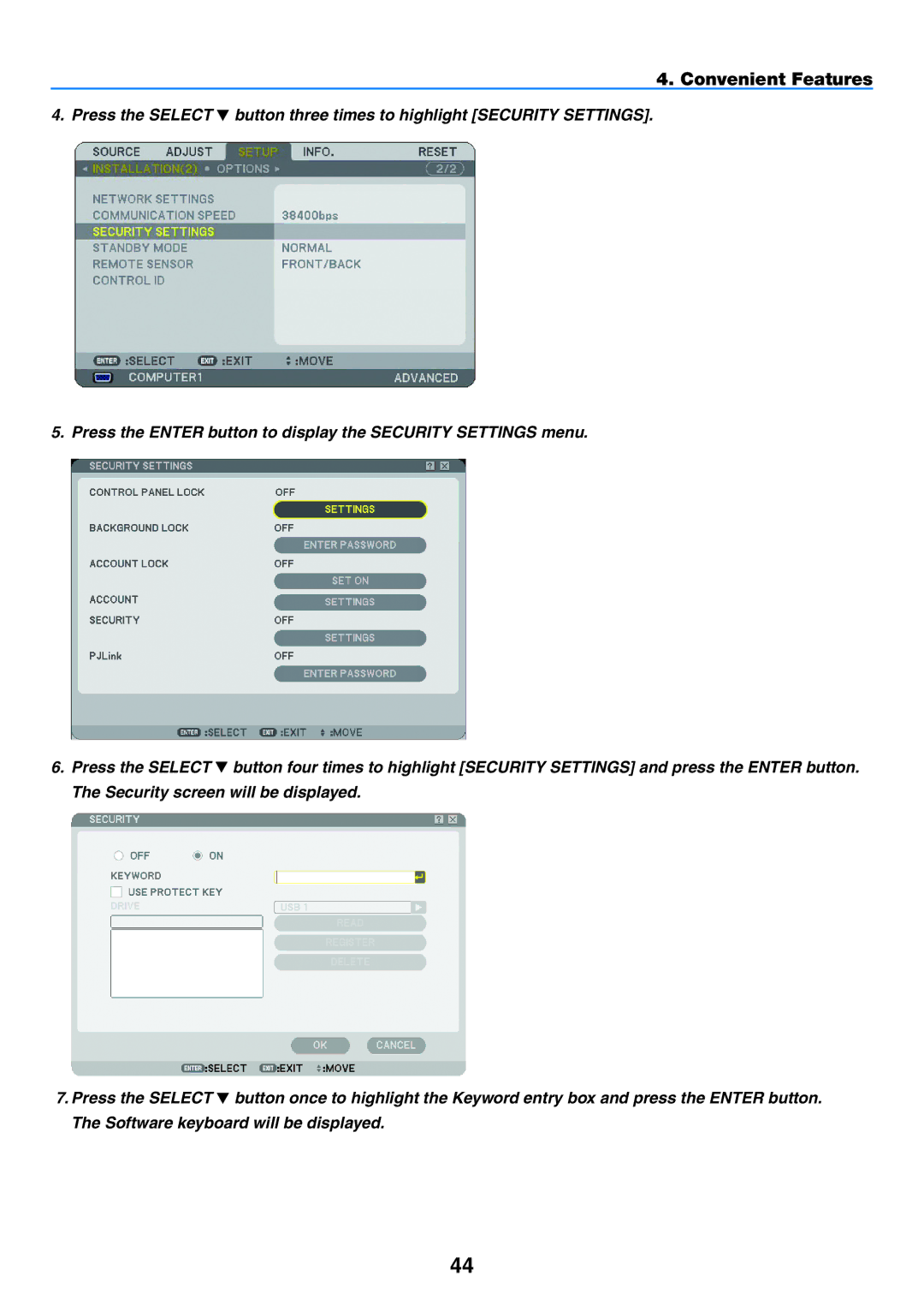 NEC NP901W user manual Convenient Features 