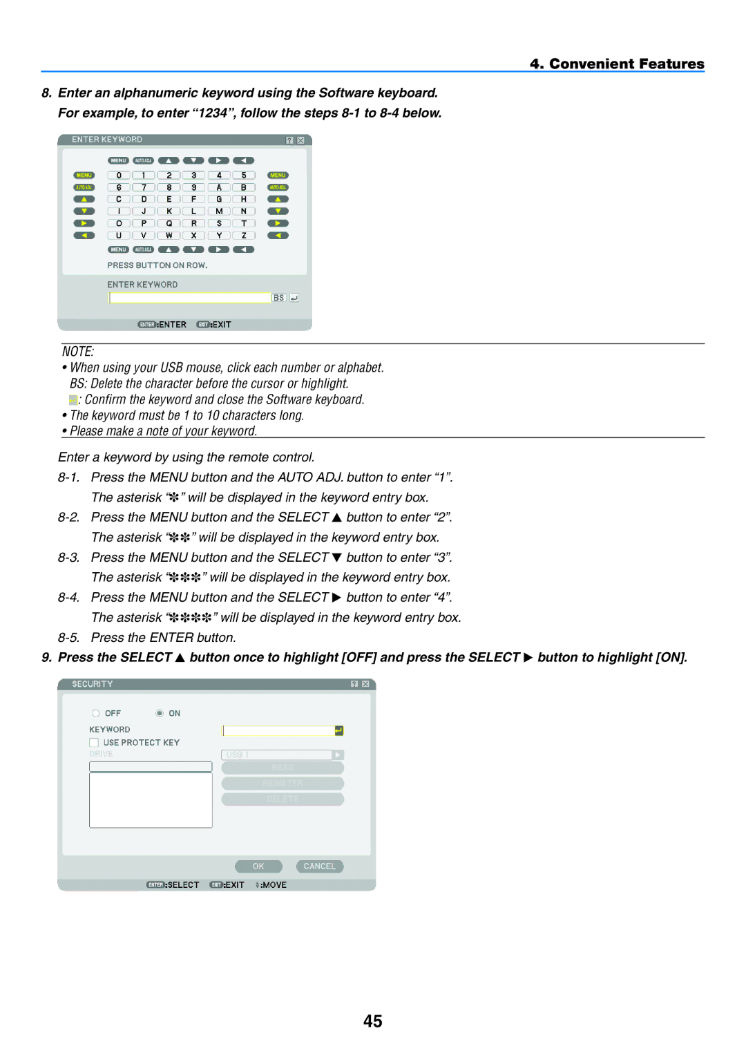 NEC NP901W user manual Convenient Features 