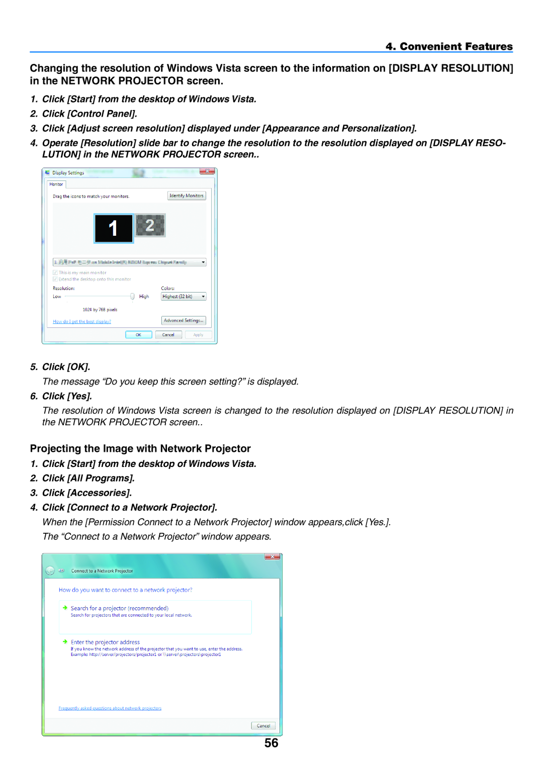 NEC NP901W user manual Projecting the Image with Network Projector, Click Yes 