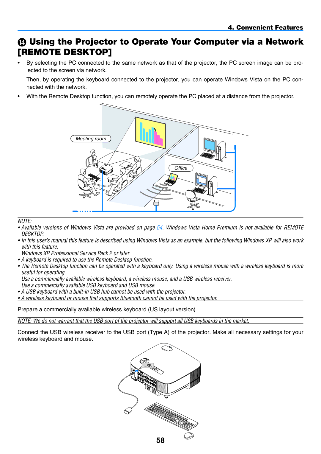 NEC NP901W user manual Using the Projector to Operate Your Computer via a Network, Remote Desktop 