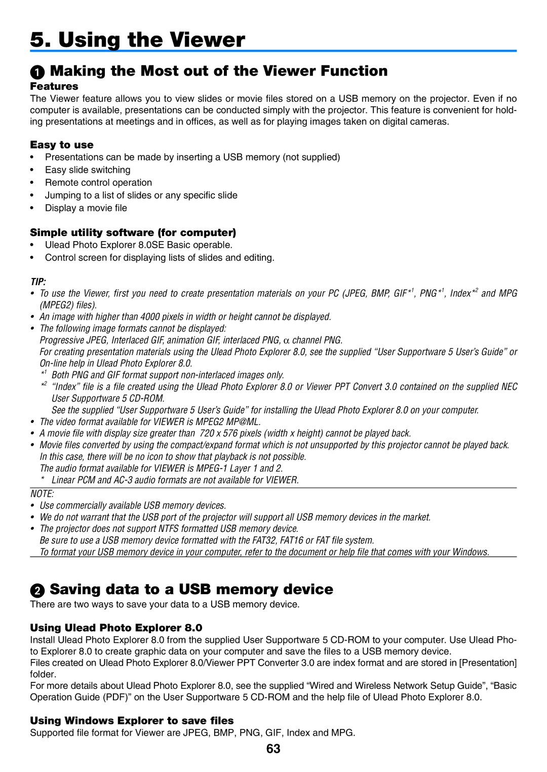 NEC NP901W user manual  Making the Most out of the Viewer Function,  Saving data to a USB memory device 