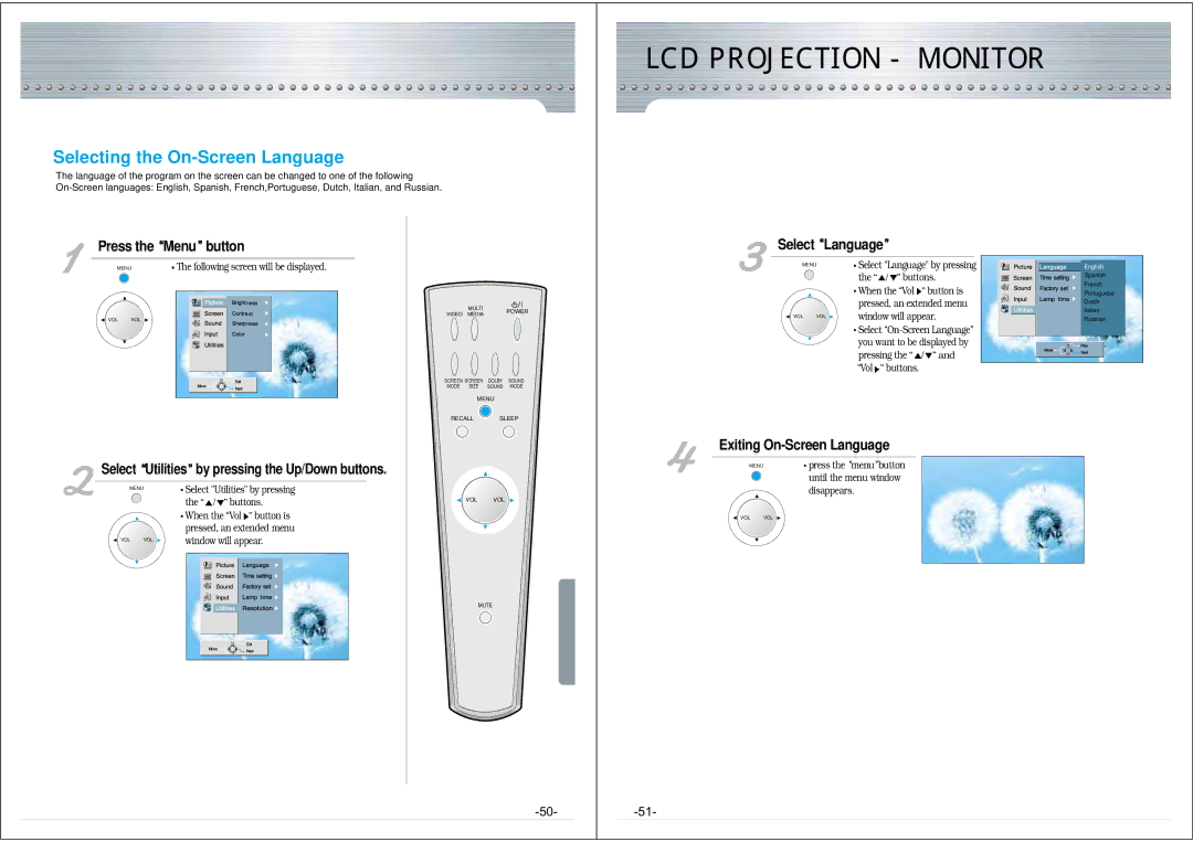 NEC NRP-60LCD1 Selecting the On-Screen Language, Press the Menu button, Select Language, Exiting On-Screen Language 