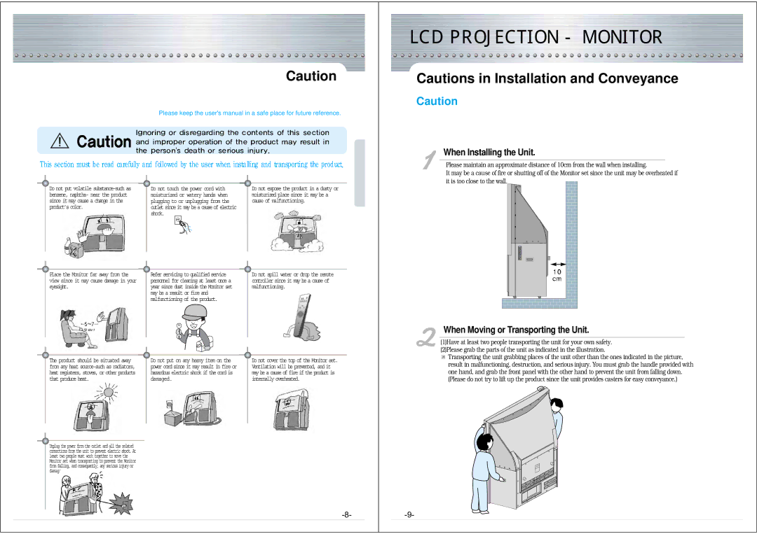 NEC NRP-60LCD1 instruction manual When Installing the Unit, When Moving or Transporting the Unit 