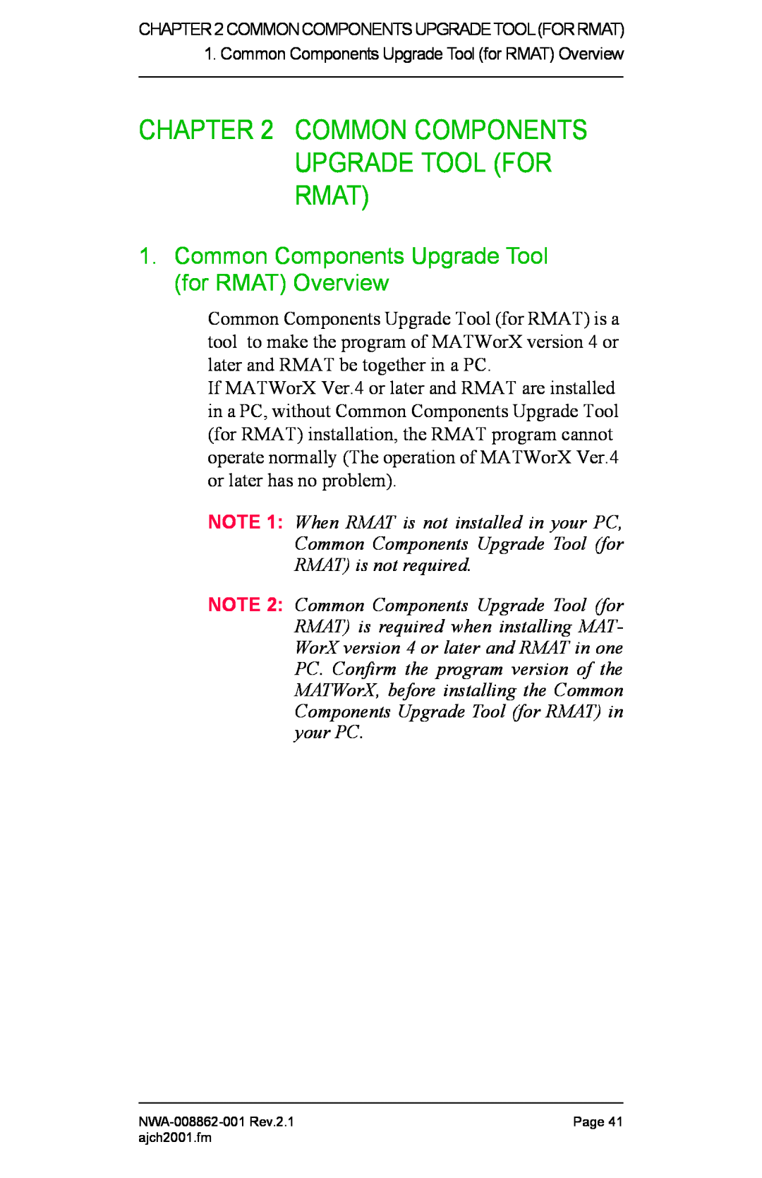 NEC NWA-008862-001 manual Common Components Upgrade Tool for RMAT Overview, Common Components Upgrade Tool For Rmat 