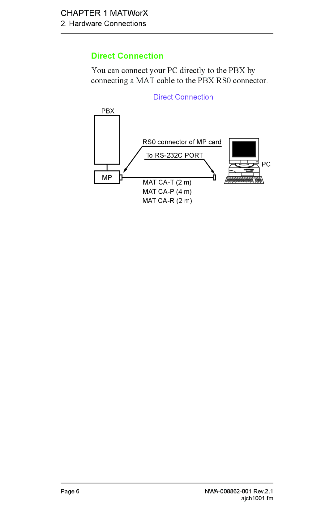 NEC NWA-008862-001 manual Direct Connection 