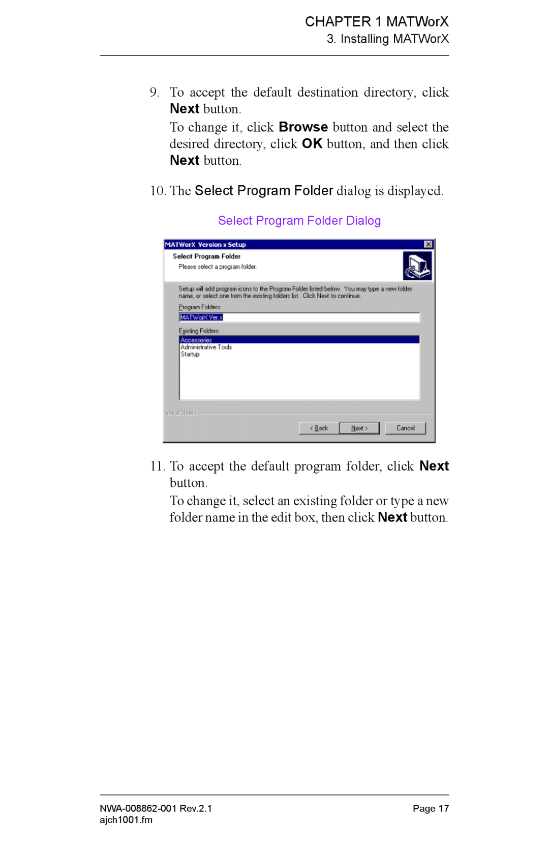 NEC NWA-008862-001 manual Select Program Folder Dialog 