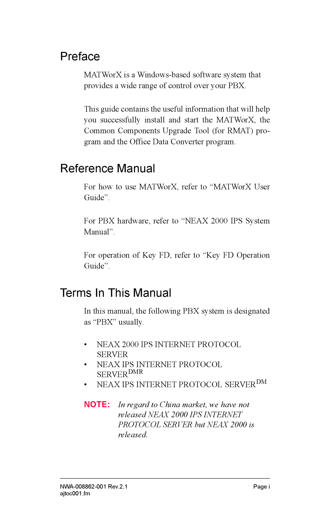 NEC NWA-008862-001 manual Preface 