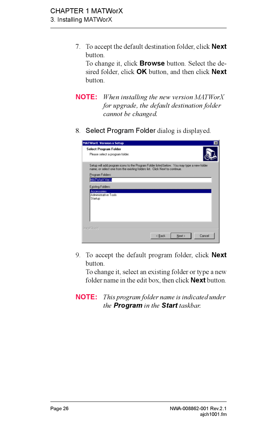 NEC NWA-008862-001 manual Select Program Folder dialog is displayed 