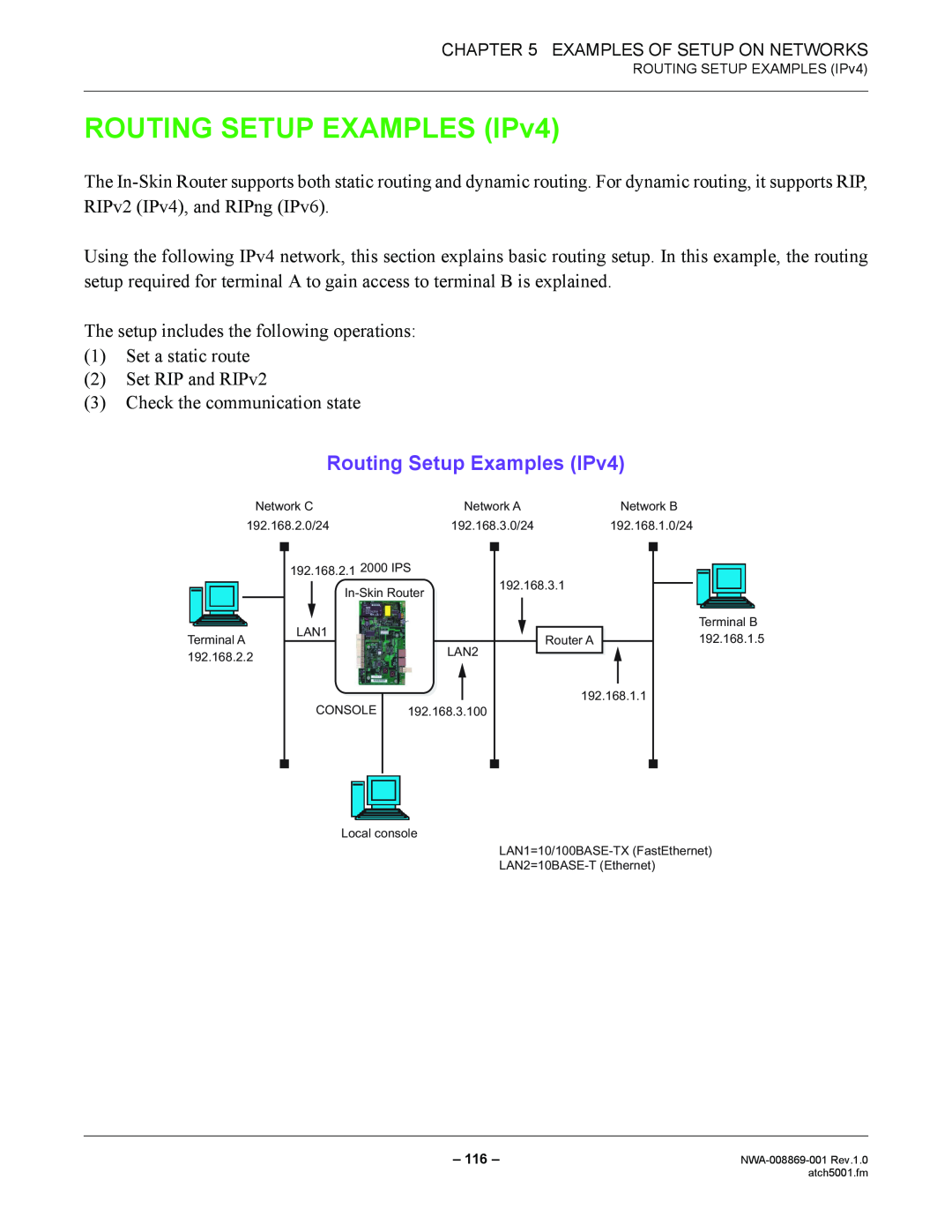 NEC NWA-008869-001 manual ROUTING SETUP EXAMPLES IPv4, Routing Setup Examples IPv4 