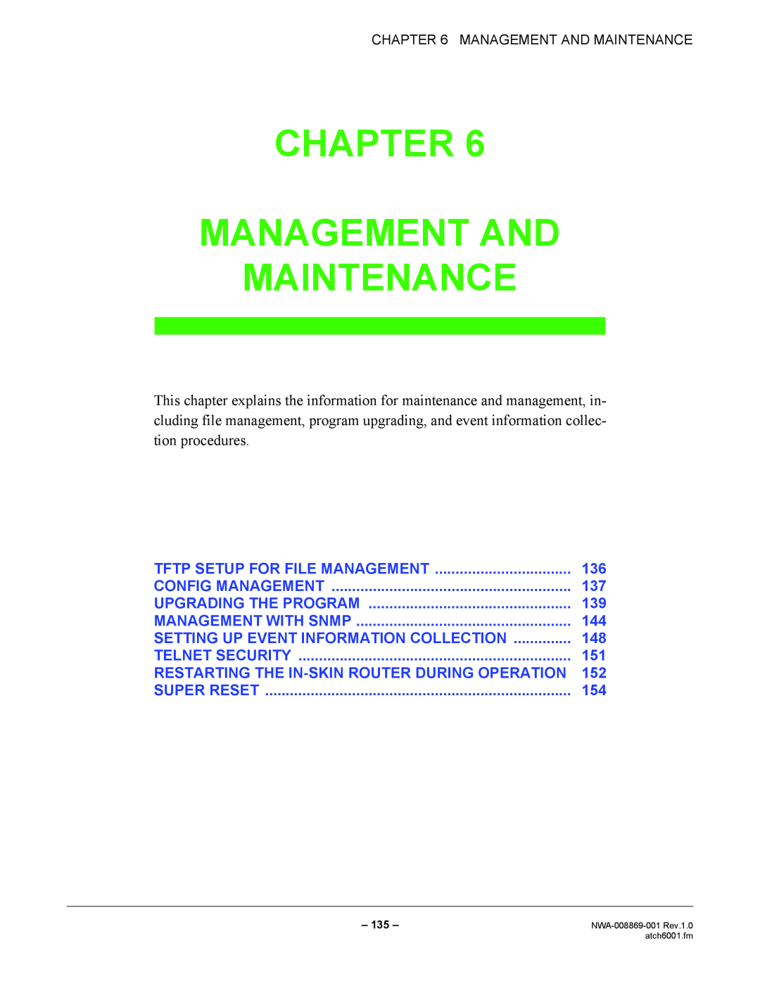 NEC NWA-008869-001 manual Chapter Management And Maintenance 
