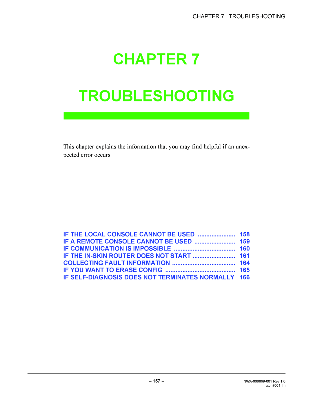 NEC NWA-008869-001 manual Chapter Troubleshooting 
