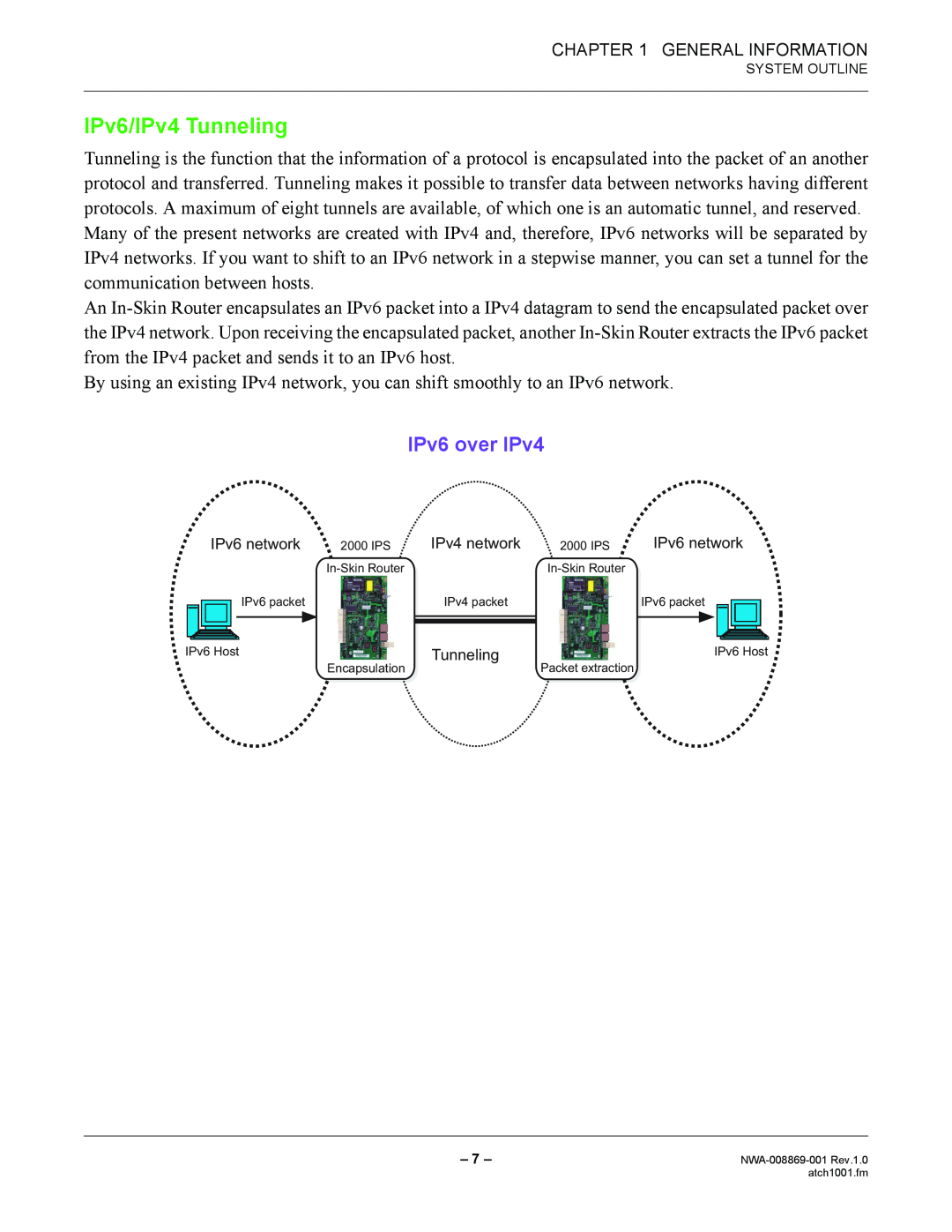 NEC NWA-008869-001 manual IPv6/IPv4 Tunneling, IPv6 over IPv4 