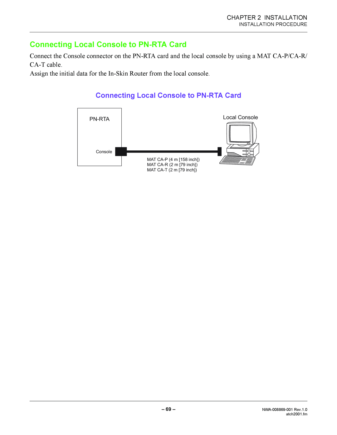 NEC manual Connecting Local Console to PN-RTA Card, Installation Procedure, NWA-008869-001 Rev.1.0 