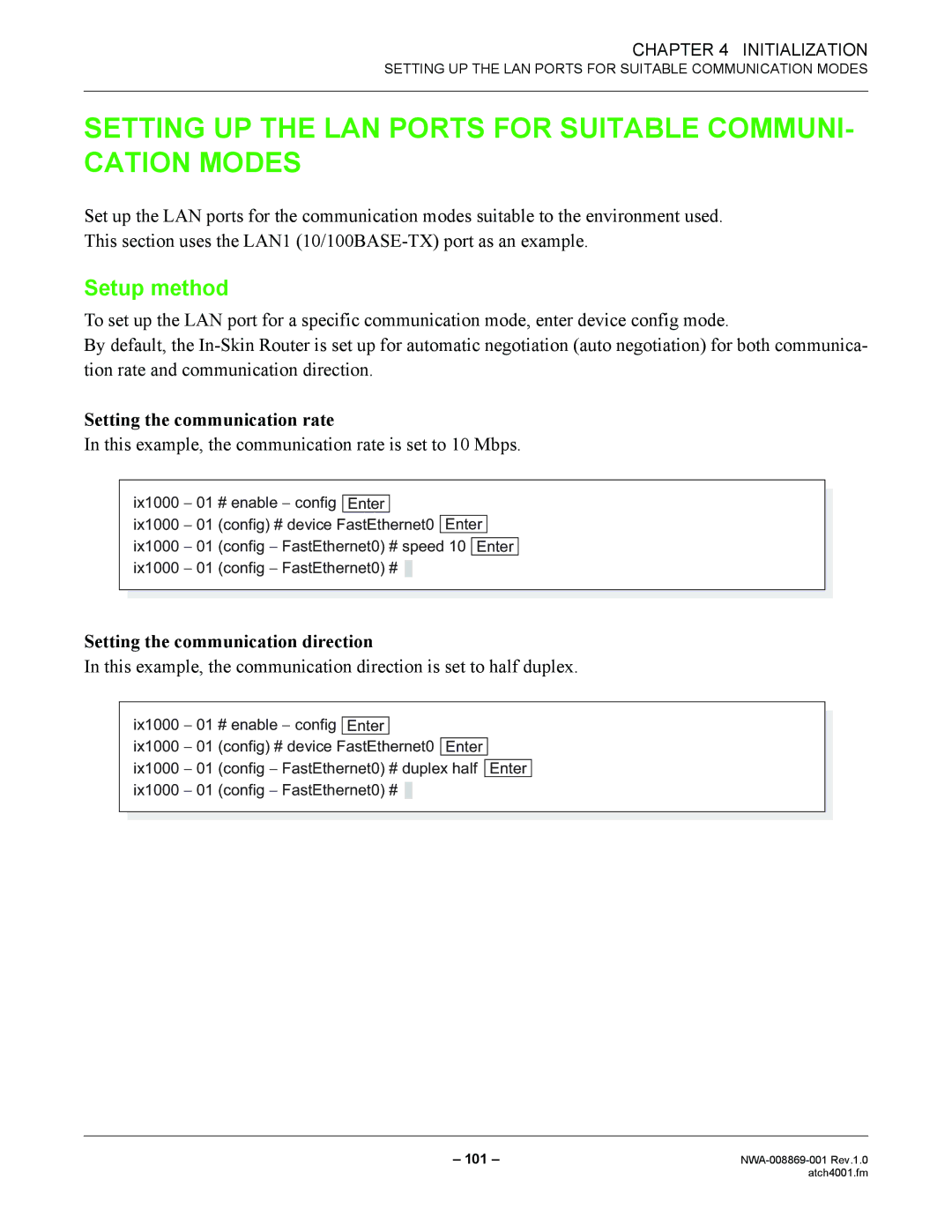 NEC NWA-008869-001 manual Setting UP the LAN Ports for Suitable COMMUNI- Cation Modes, Setup method 