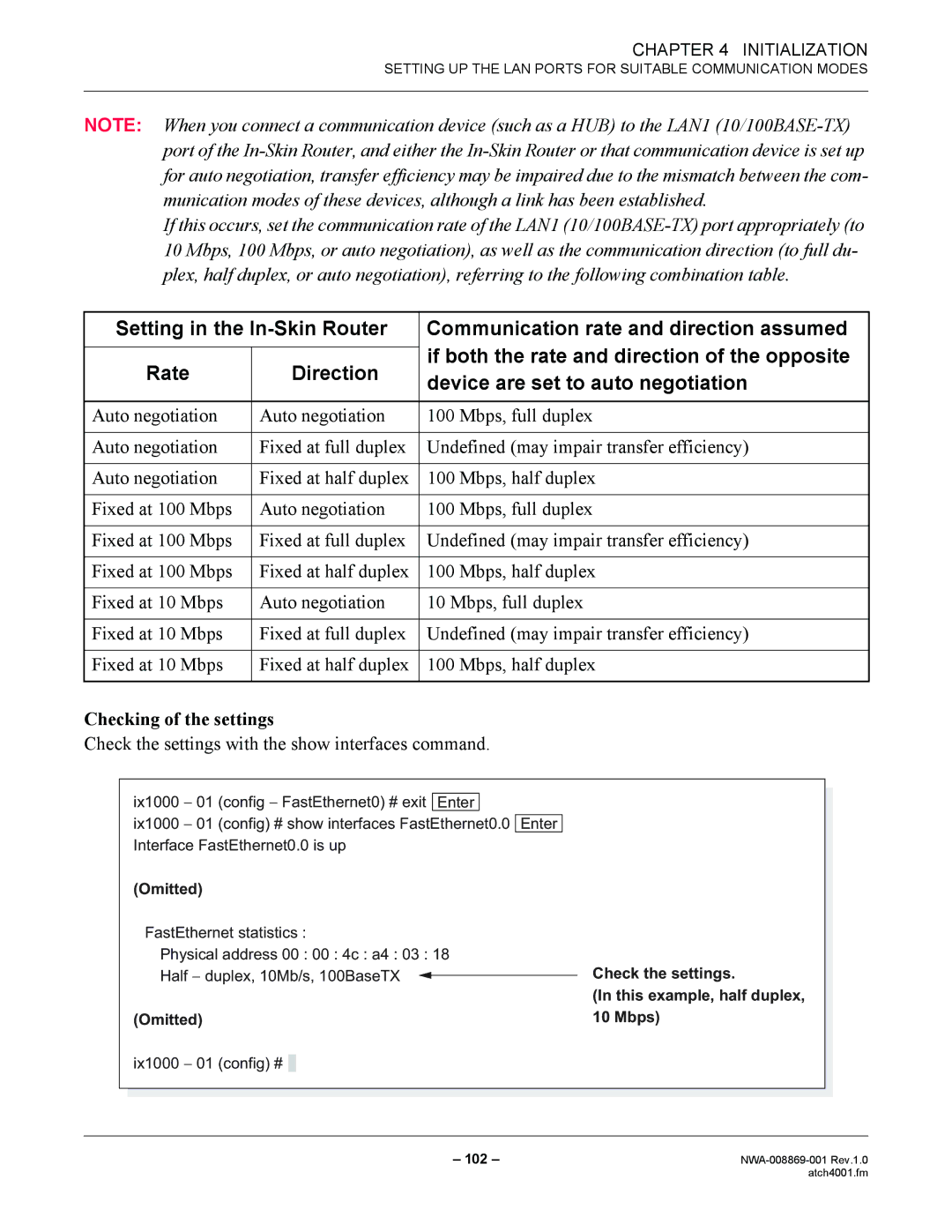 NEC NWA-008869-001 manual Checking of the settings, Check the settings with the show interfaces command 