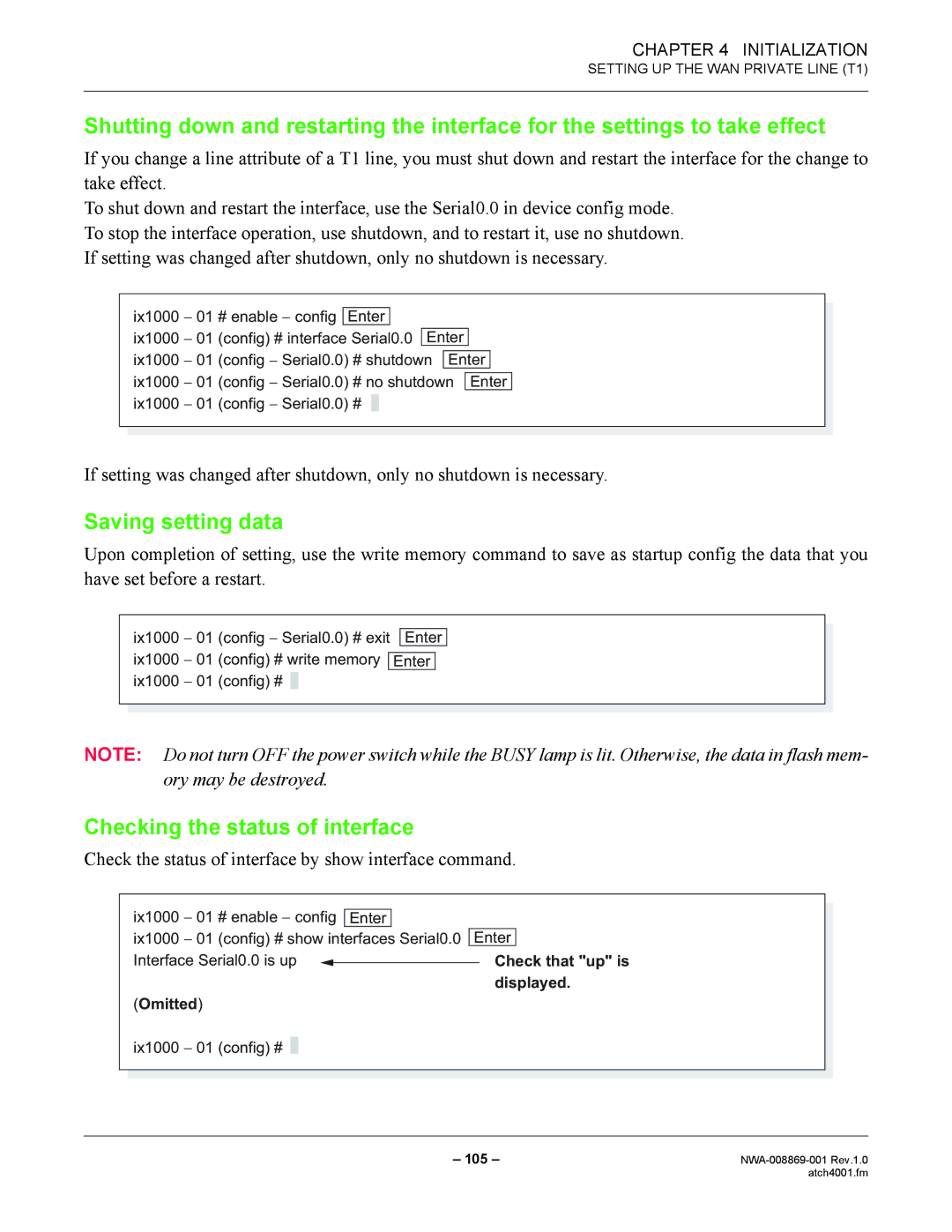 NEC NWA-008869-001 manual Saving setting data, Checking the status of interface 