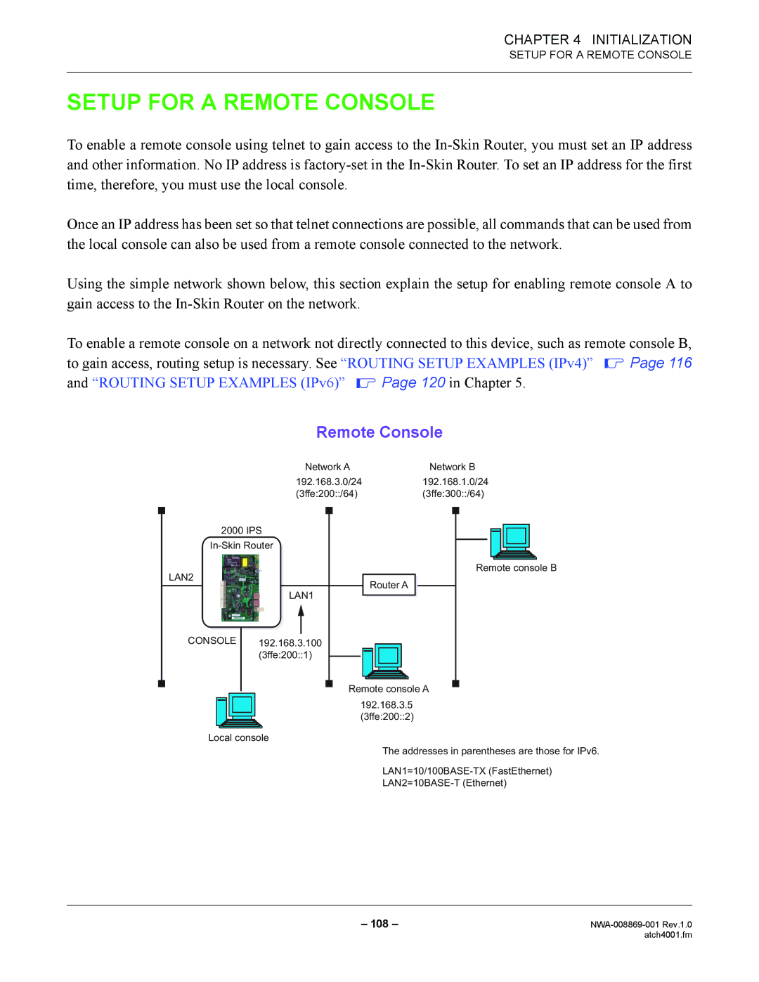 NEC NWA-008869-001 manual Setup for a Remote Console 