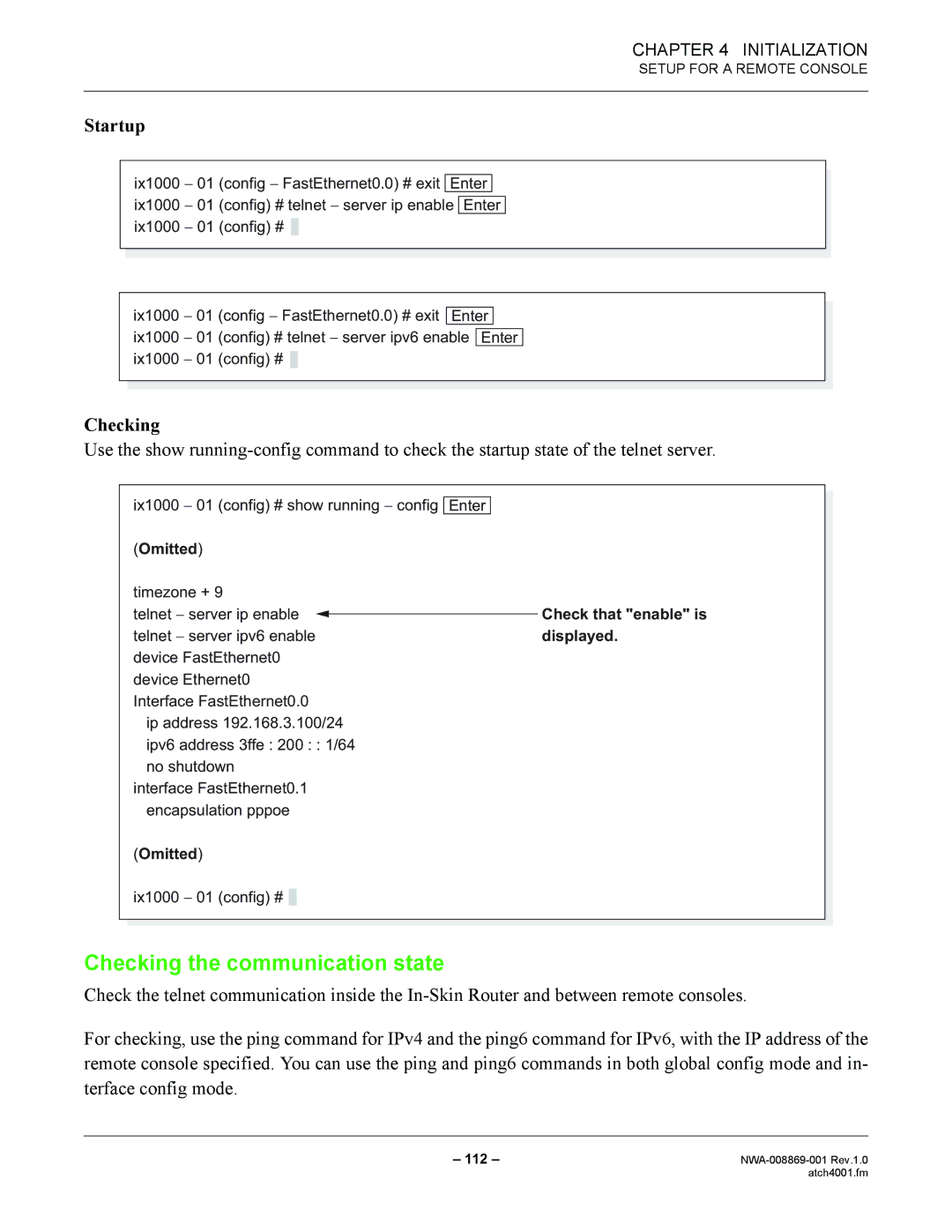 NEC NWA-008869-001 manual Checking the communication state, Startup 