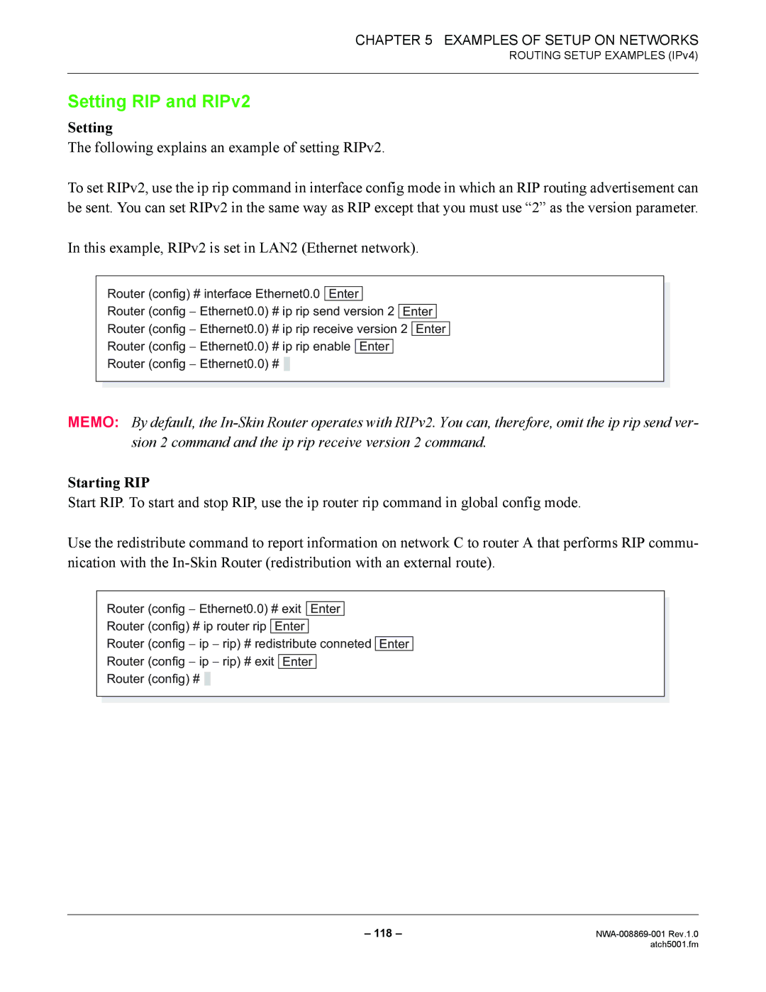 NEC NWA-008869-001 manual Setting RIP and RIPv2, Starting RIP 