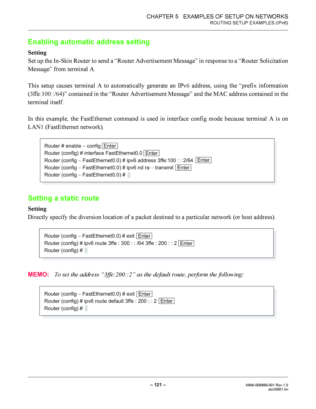 NEC NWA-008869-001 manual Enabling automatic address setting, Setting 