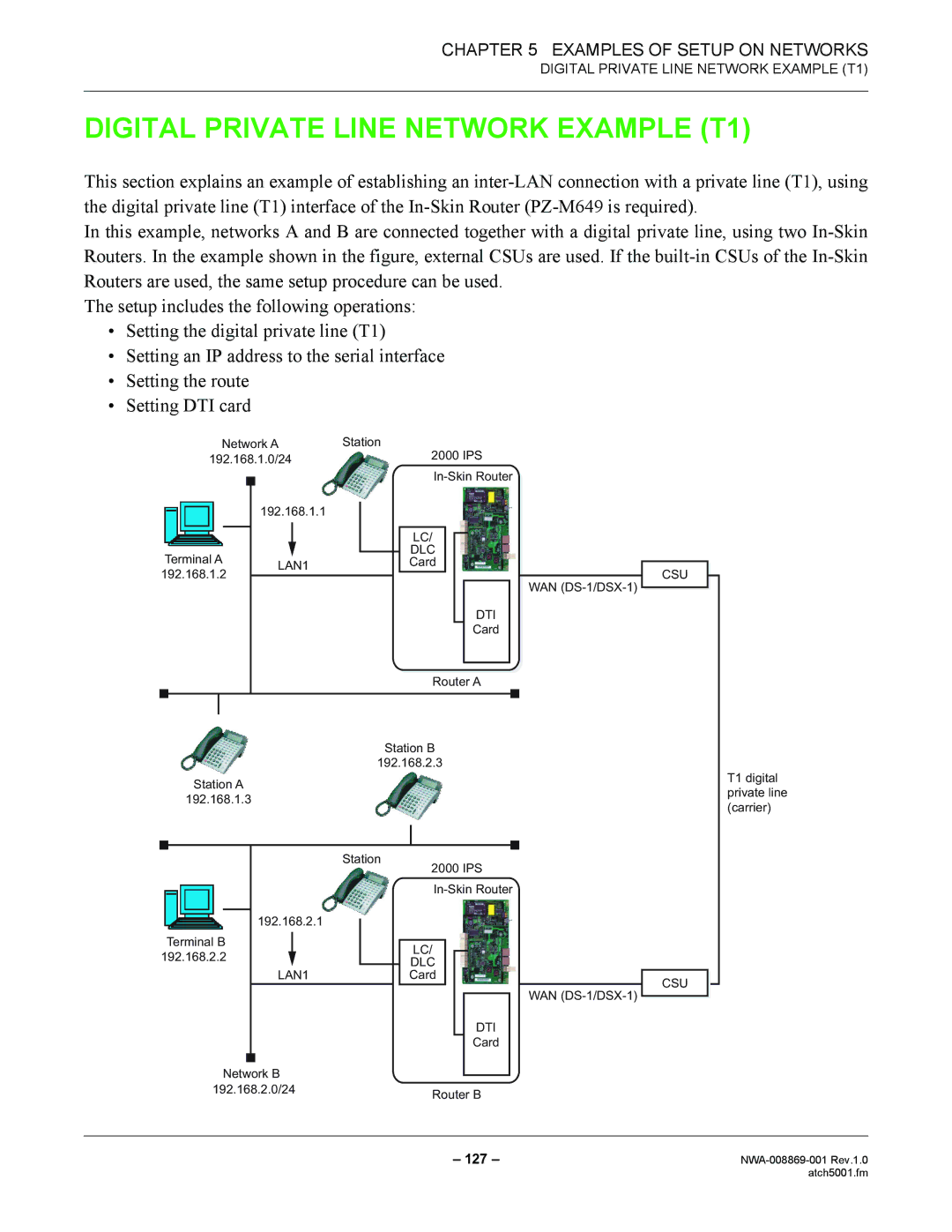 NEC NWA-008869-001 manual Digital Private Line Network Example T1, Dti 