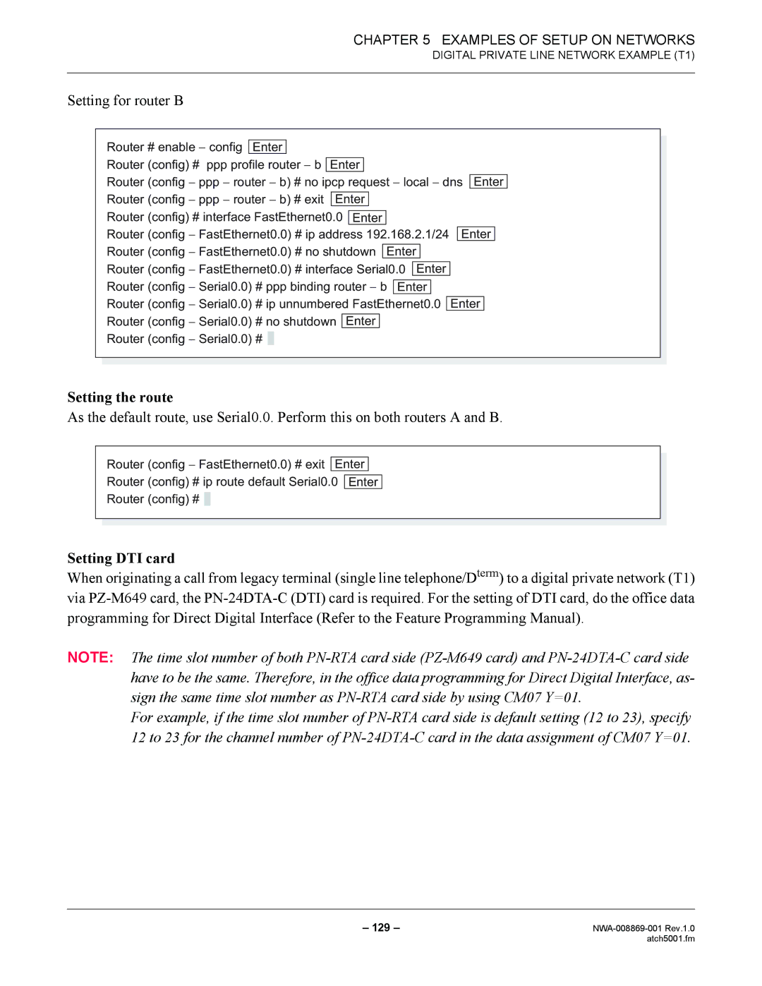 NEC NWA-008869-001 manual Setting for router B, Setting DTI card 