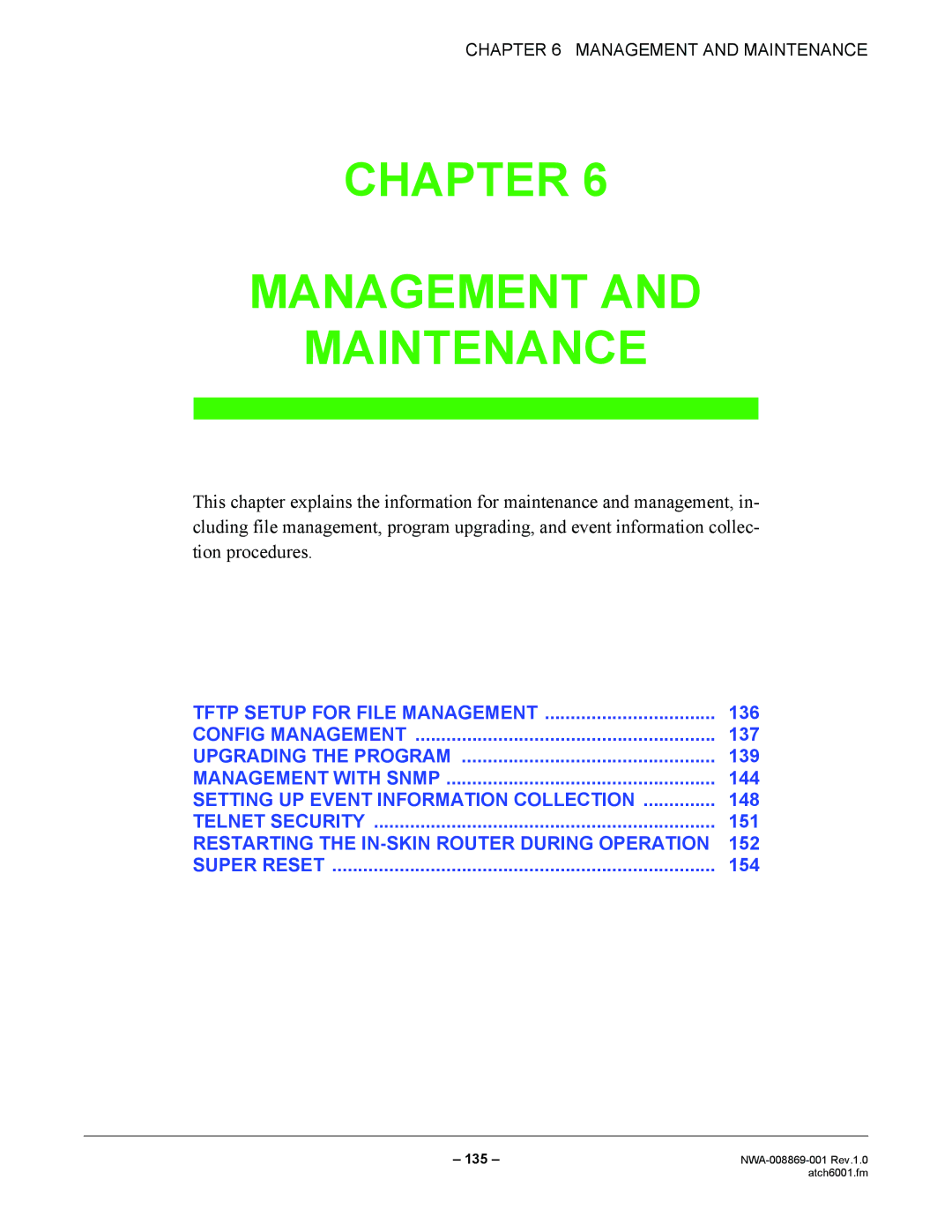 NEC NWA-008869-001 manual Chapter Management Maintenance 