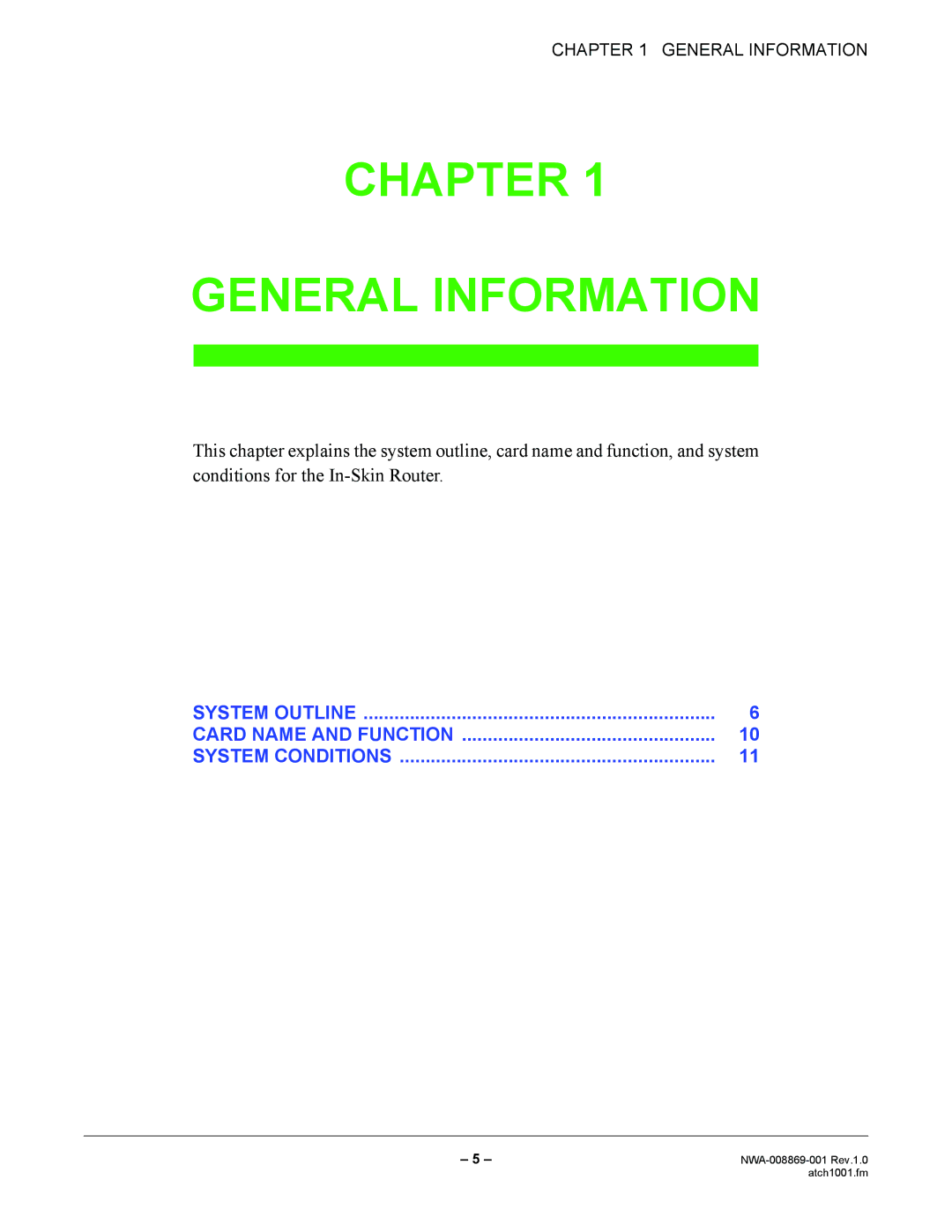 NEC NWA-008869-001 manual Chapter General Information 